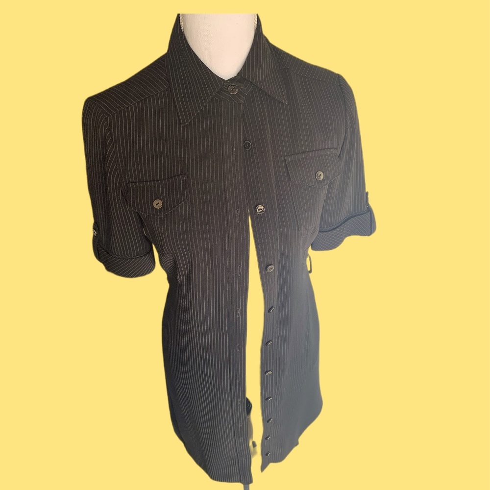 Striped women’s business casual button up dress